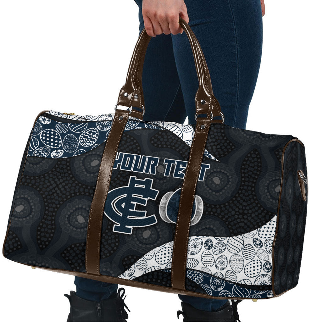 Personalized Carlton Football Travel Bag Easter Egg Pattern Navy Monochrome Tribal Dot Style