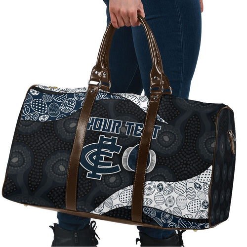 Personalized Carlton Football Travel Bag Easter Egg Pattern Navy Monochrome Tribal Dot Style