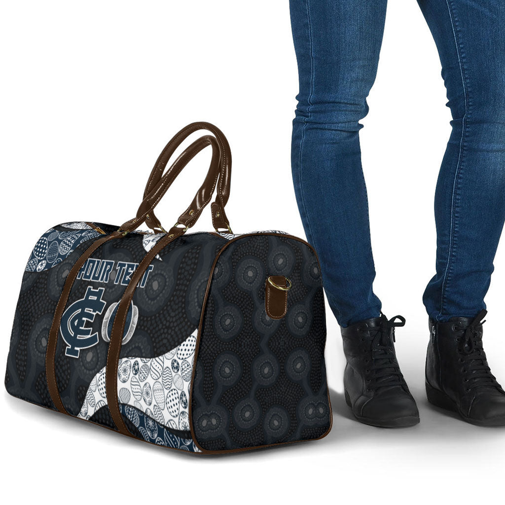 Personalized Carlton Football Travel Bag Easter Egg Pattern Navy Monochrome Tribal Dot Style