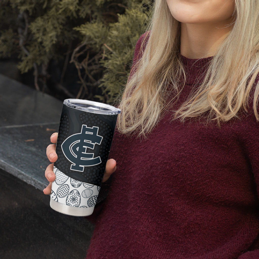 Personalized Carlton Football Tumbler Cup Easter Egg Pattern Navy Monochrome Tribal Dot Style