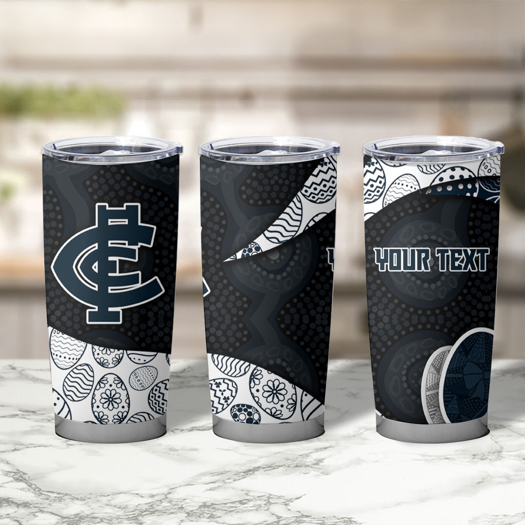 Personalized Carlton Football Tumbler Cup Easter Egg Pattern Navy Monochrome Tribal Dot Style