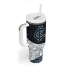 Personalized Carlton Football Tumbler With Handle Easter Egg Pattern Navy Monochrome Tribal Dot Style