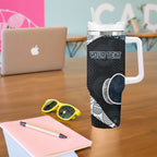 Personalized Carlton Football Tumbler With Handle Easter Egg Pattern Navy Monochrome Tribal Dot Style