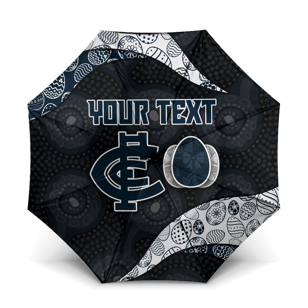 Personalized Carlton Football Umbrella Easter Egg Pattern Navy Monochrome Tribal Dot Style