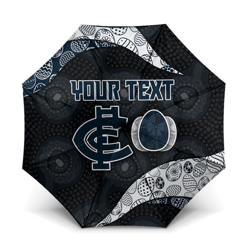 Personalized Carlton Football Umbrella Easter Egg Pattern Navy Monochrome Tribal Dot Style
