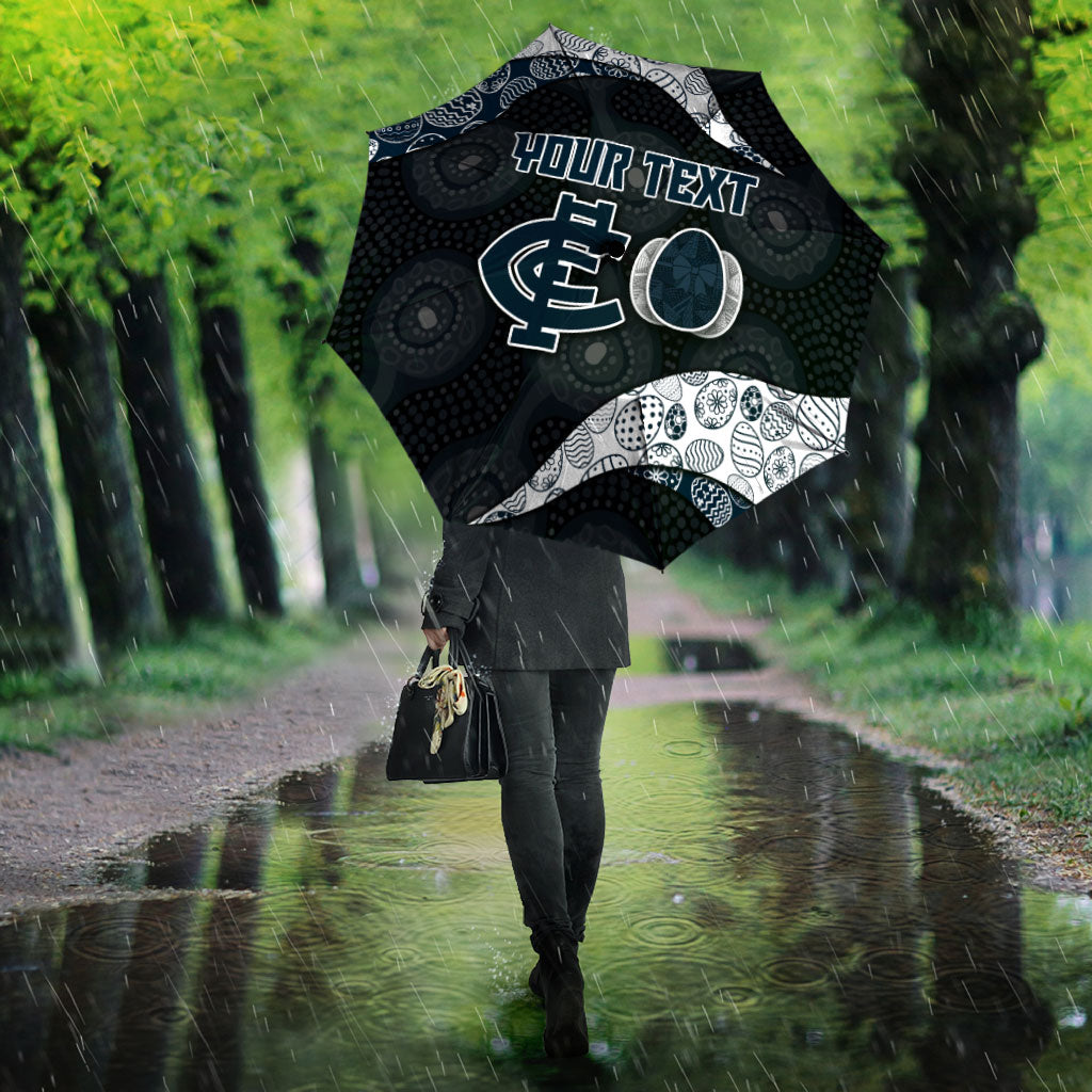 Personalized Carlton Football Umbrella Easter Egg Pattern Navy Monochrome Tribal Dot Style