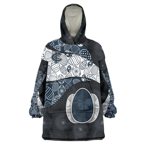 Personalized Carlton Football Wearable Blanket Hoodie Easter Egg Pattern Navy Monochrome Tribal Dot Style