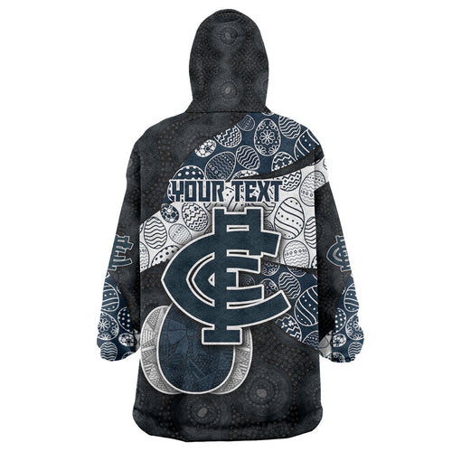Personalized Carlton Football Wearable Blanket Hoodie Easter Egg Pattern Navy Monochrome Tribal Dot Style