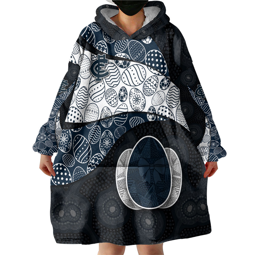 Personalized Carlton Football Wearable Blanket Hoodie Easter Egg Pattern Navy Monochrome Tribal Dot Style
