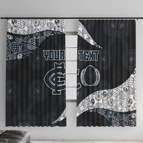 Personalized Carlton Football Window Curtain Easter Egg Pattern Navy Monochrome Tribal Dot Style