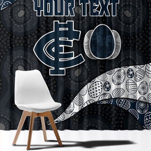 Personalized Carlton Football Window Curtain Easter Egg Pattern Navy Monochrome Tribal Dot Style
