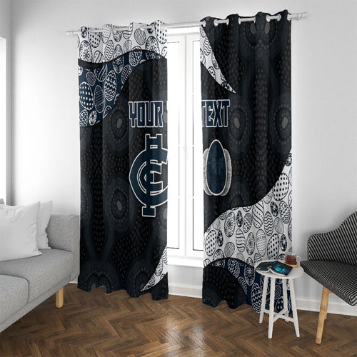 Personalized Carlton Football Window Curtain Easter Egg Pattern Navy Monochrome Tribal Dot Style