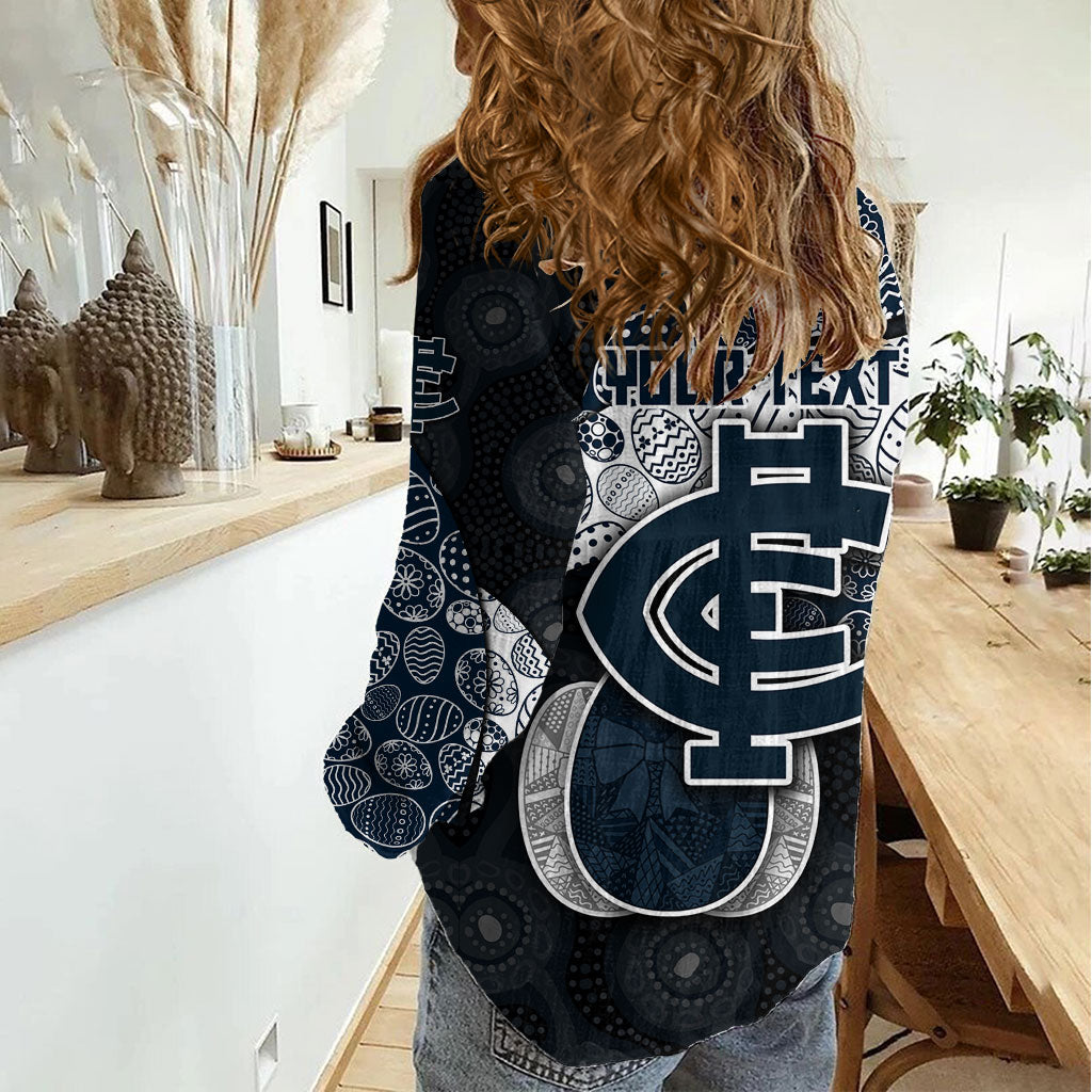 Personalized Carlton Football Women Casual Shirt Easter Egg Pattern Navy Monochrome Tribal Dot Style