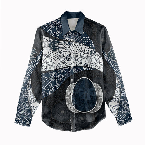 Personalized Carlton Football Women Casual Shirt Easter Egg Pattern Navy Monochrome Tribal Dot Style