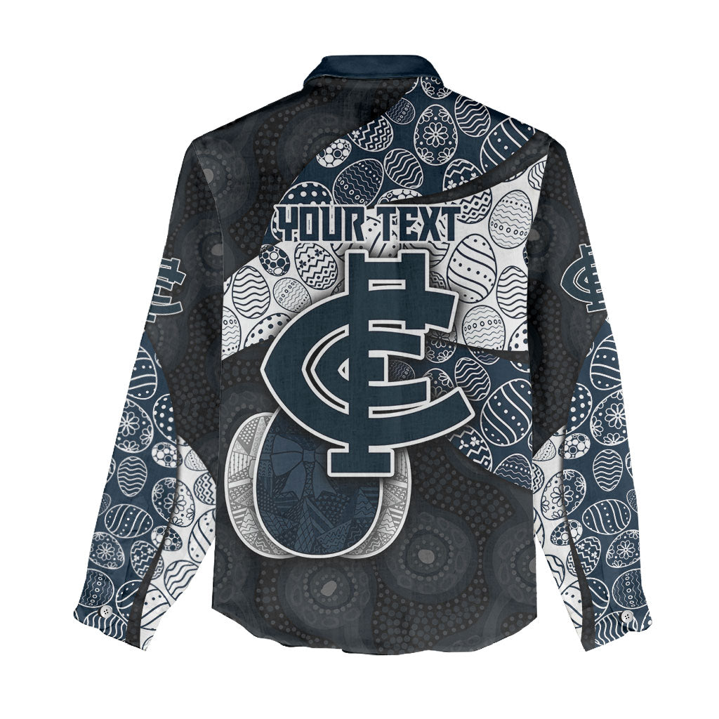 Personalized Carlton Football Women Casual Shirt Easter Egg Pattern Navy Monochrome Tribal Dot Style
