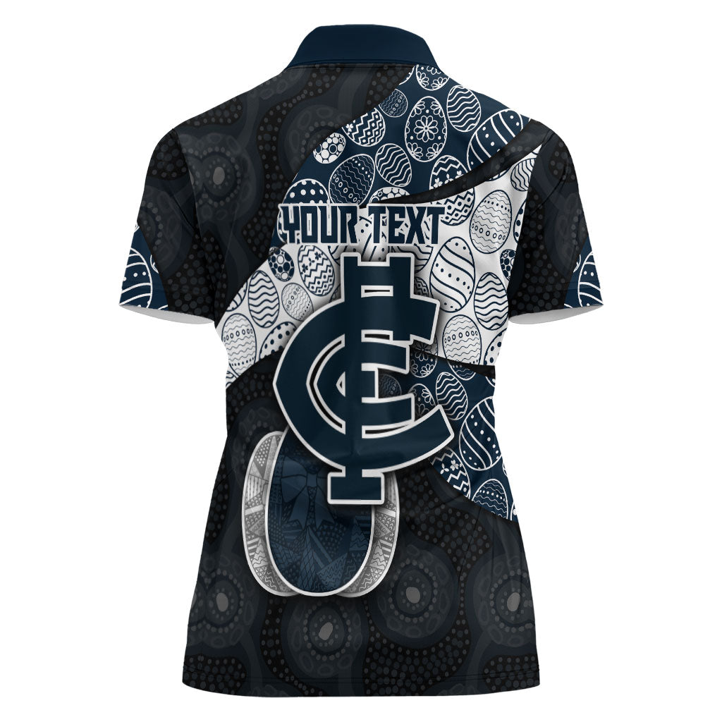 Personalized Carlton Football Women Polo Shirt Easter Egg Pattern Navy Monochrome Tribal Dot Style