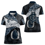 Personalized Carlton Football Women Polo Shirt Easter Egg Pattern Navy Monochrome Tribal Dot Style