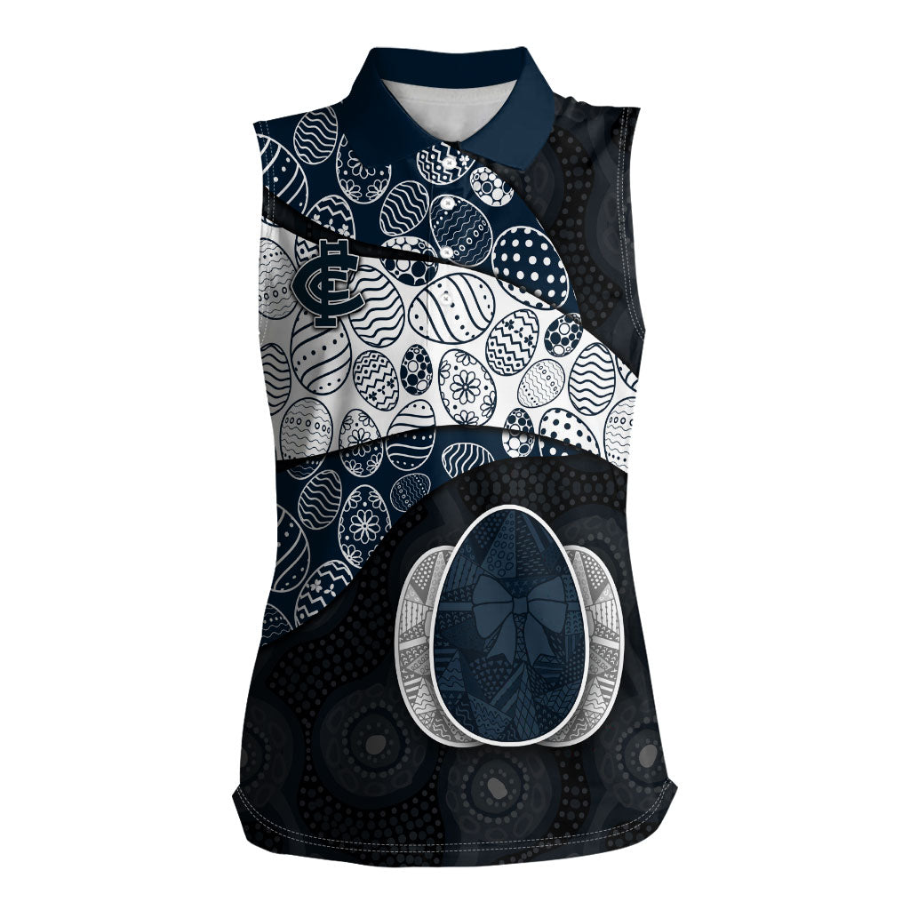 Personalized Carlton Football Women Sleeveless Polo Shirt Easter Egg Pattern Navy Monochrome Tribal Dot Style