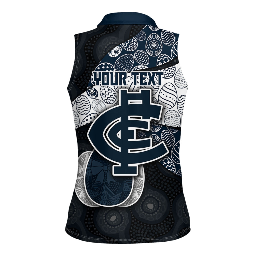Personalized Carlton Football Women Sleeveless Polo Shirt Easter Egg Pattern Navy Monochrome Tribal Dot Style