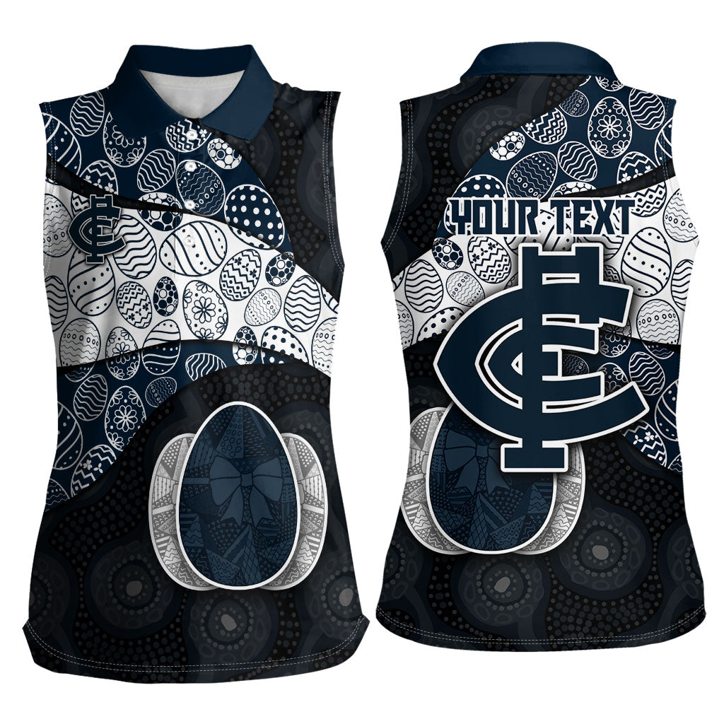 Personalized Carlton Football Women Sleeveless Polo Shirt Easter Egg Pattern Navy Monochrome Tribal Dot Style