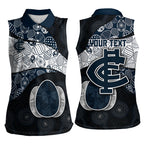 Personalized Carlton Football Women Sleeveless Polo Shirt Easter Egg Pattern Navy Monochrome Tribal Dot Style