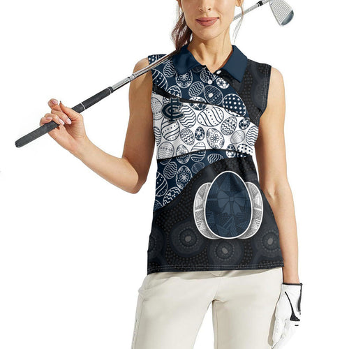 Personalized Carlton Football Women Sleeveless Polo Shirt Easter Egg Pattern Navy Monochrome Tribal Dot Style