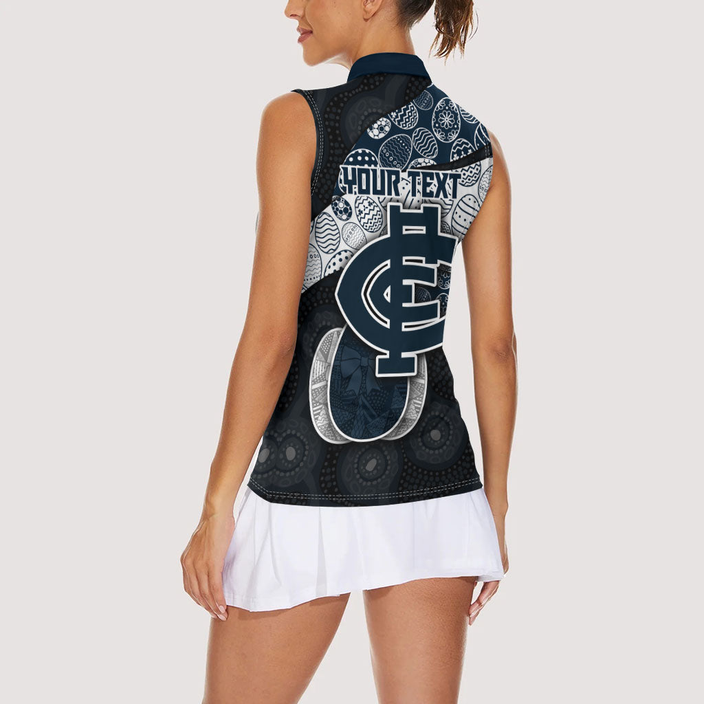 Personalized Carlton Football Women Sleeveless Polo Shirt Easter Egg Pattern Navy Monochrome Tribal Dot Style