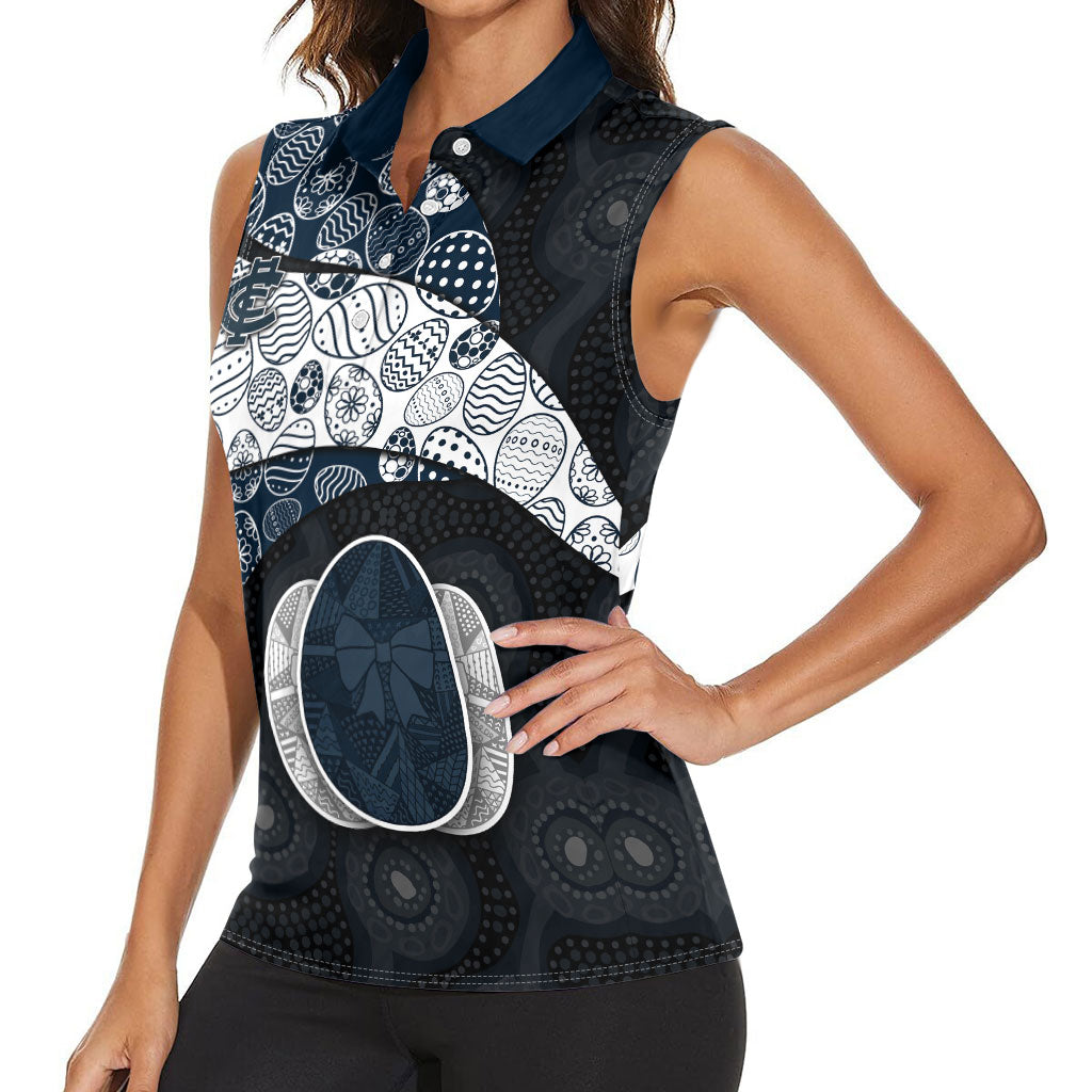 Personalized Carlton Football Women Sleeveless Polo Shirt Easter Egg Pattern Navy Monochrome Tribal Dot Style