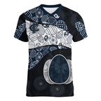 Personalized Carlton Football Women V-Neck T-Shirt Easter Egg Pattern Navy Monochrome Tribal Dot Style