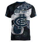 Personalized Carlton Football Women V-Neck T-Shirt Easter Egg Pattern Navy Monochrome Tribal Dot Style