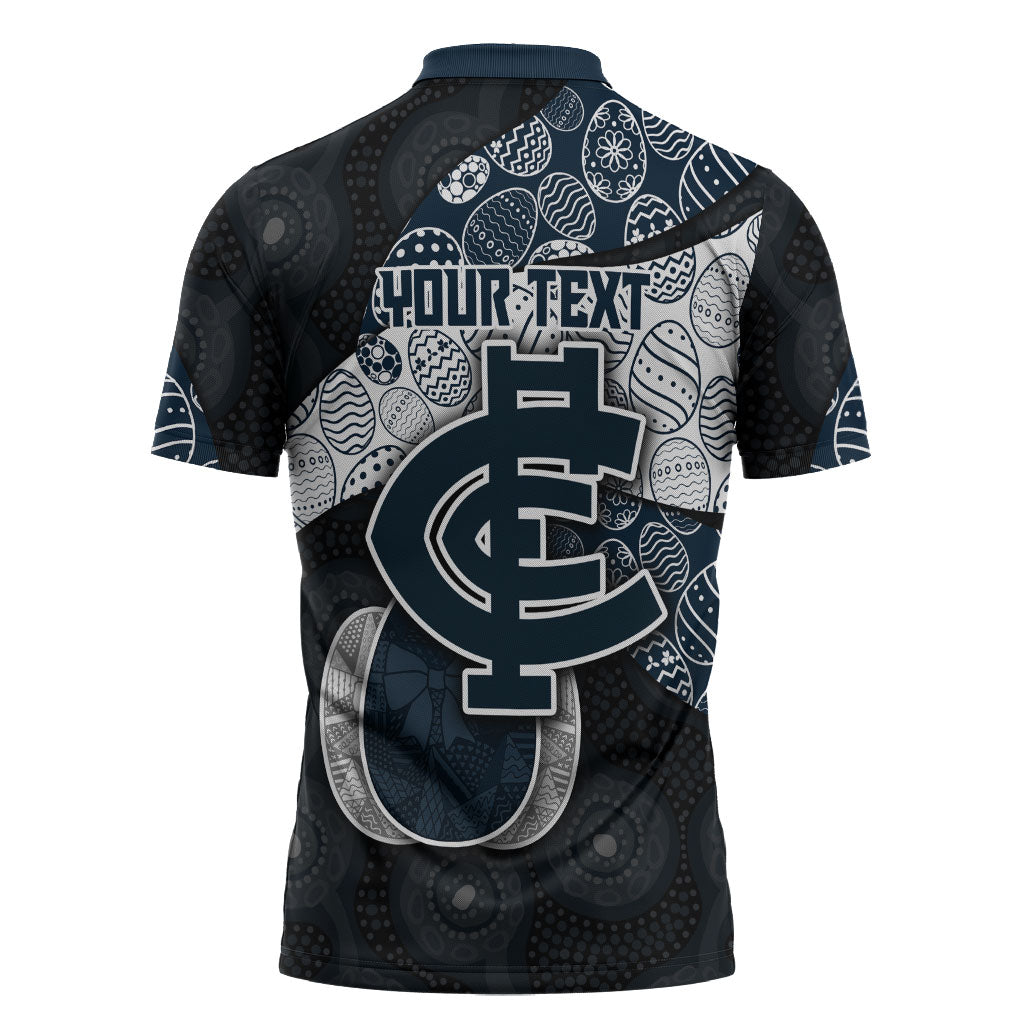 Personalized Carlton Football Zipper Polo Shirt Easter Egg Pattern Navy Monochrome Tribal Dot Style