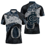 Personalized Carlton Football Zipper Polo Shirt Easter Egg Pattern Navy Monochrome Tribal Dot Style