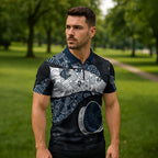 Personalized Carlton Football Zipper Polo Shirt Easter Egg Pattern Navy Monochrome Tribal Dot Style