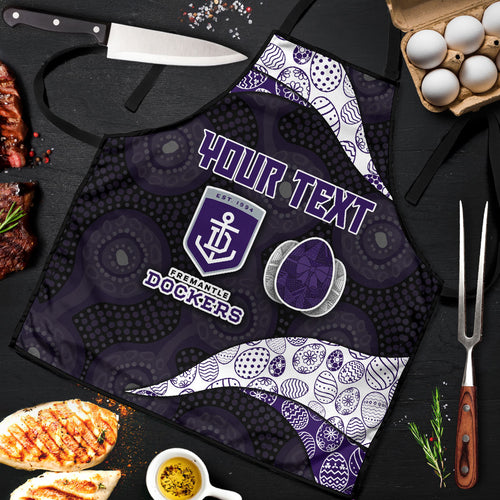Personalized Fremantle Dockers Football Apron Easter Egg Pattern Purple Monochrome Tribal Dot Style