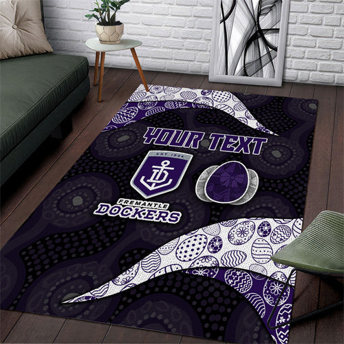 Personalized Fremantle Dockers Football Area Rug Easter Egg Pattern Purple Monochrome Tribal Dot Style