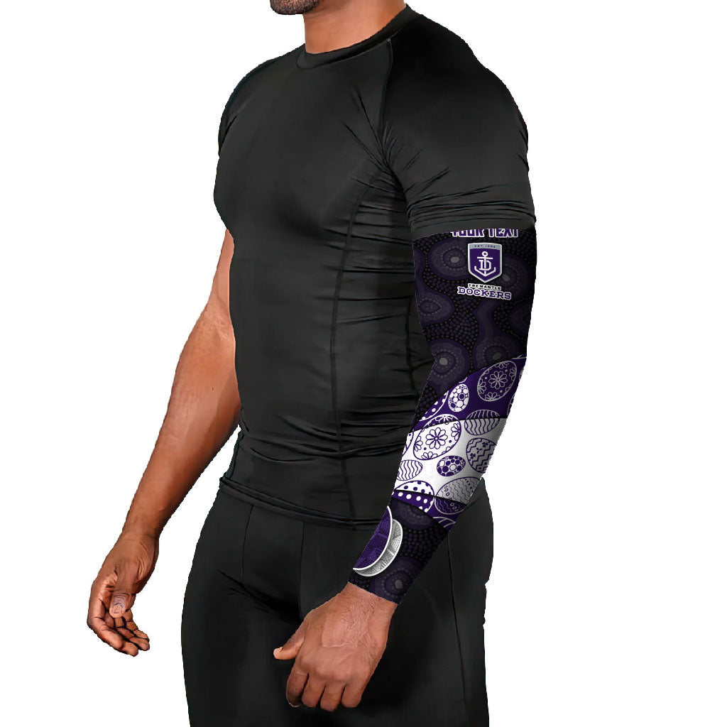 Personalized Fremantle Dockers Football Arm Sleeves Easter Egg Pattern Purple Monochrome Tribal Dot Style