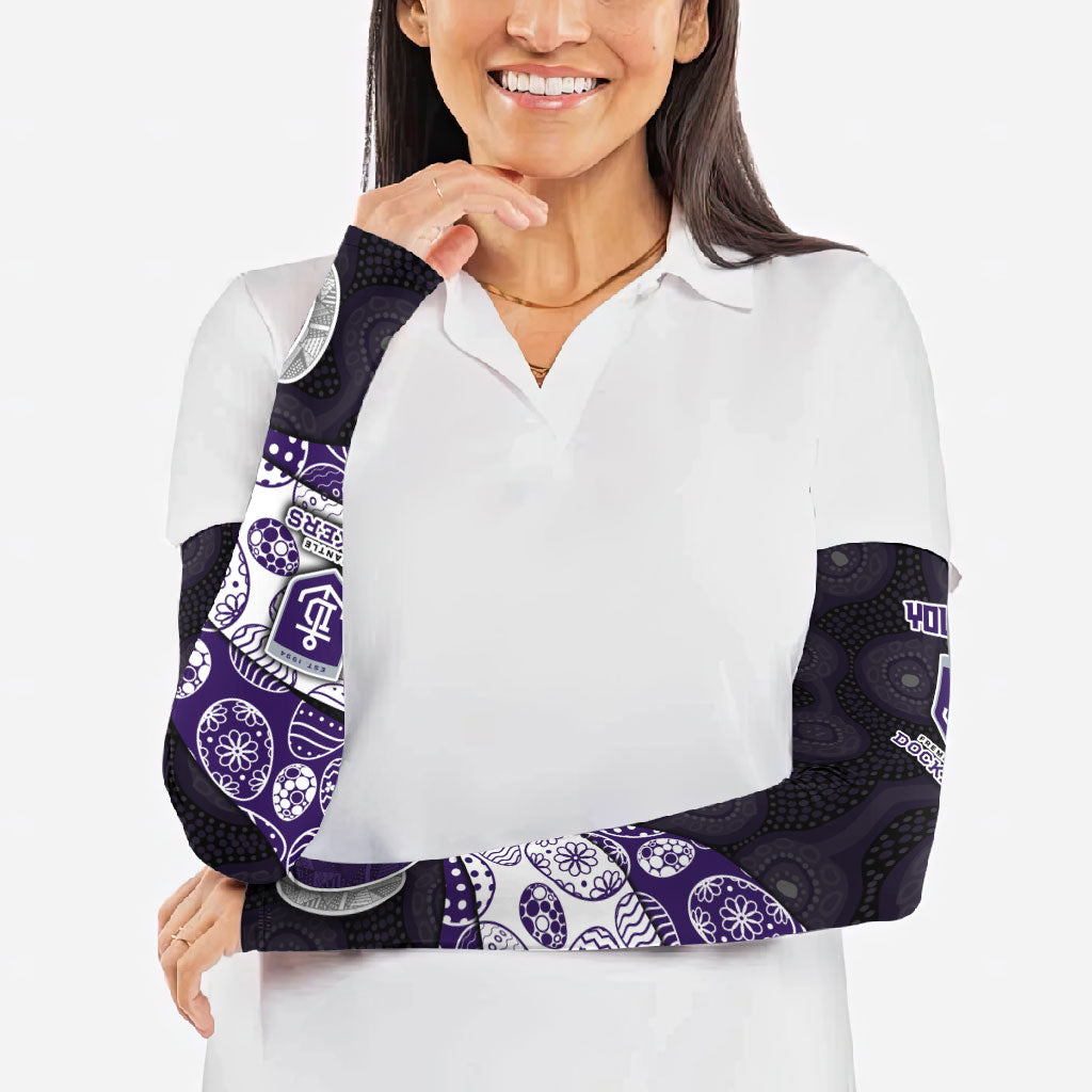 Personalized Fremantle Dockers Football Arm Sleeves Easter Egg Pattern Purple Monochrome Tribal Dot Style