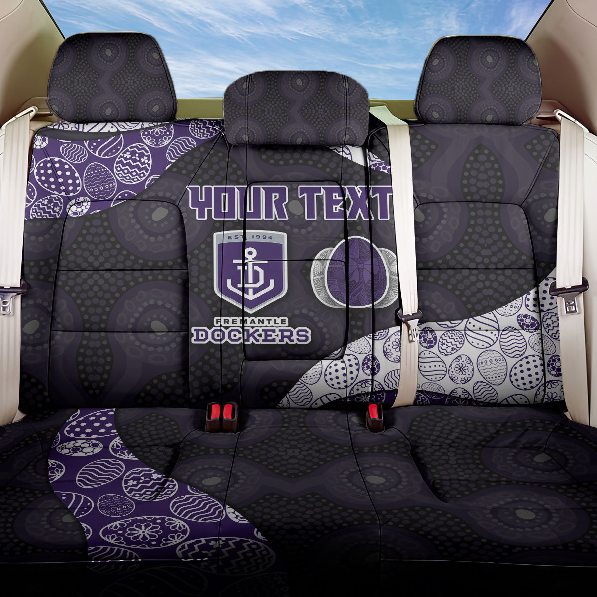 Personalized Fremantle Dockers Football Back Car Seat Cover Easter Egg Pattern Purple Monochrome Tribal Dot Style