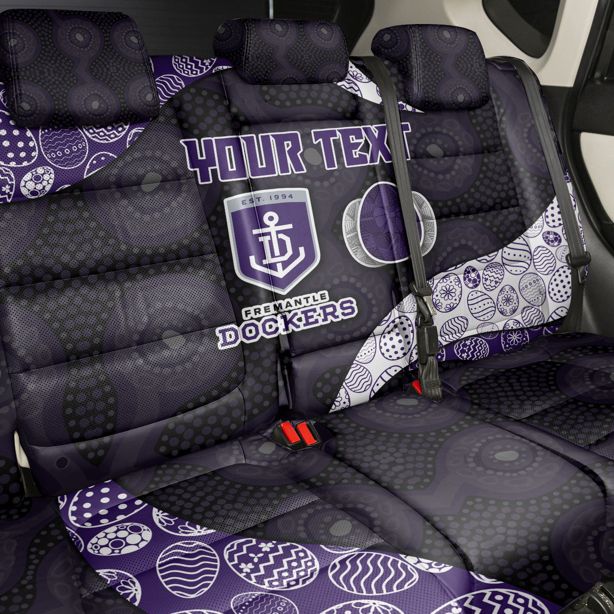 Personalized Fremantle Dockers Football Back Car Seat Cover Easter Egg Pattern Purple Monochrome Tribal Dot Style