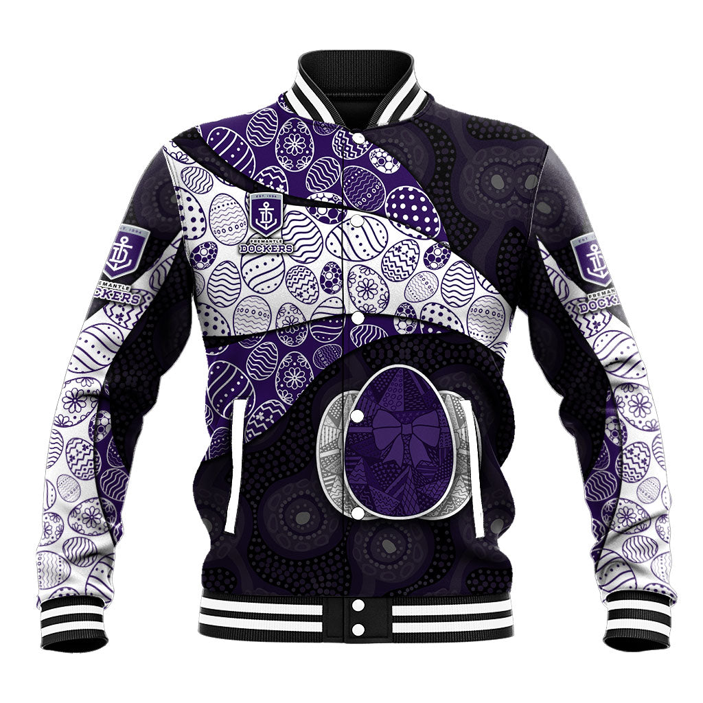 Personalized Fremantle Dockers Football Baseball Jacket Easter Egg Pattern Purple Monochrome Tribal Dot Style