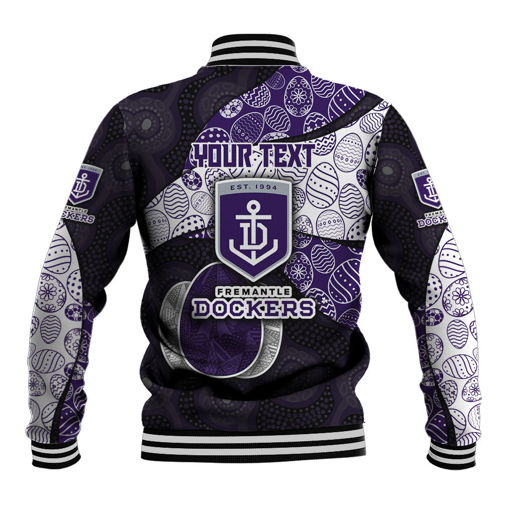 Personalized Fremantle Dockers Football Baseball Jacket Easter Egg Pattern Purple Monochrome Tribal Dot Style