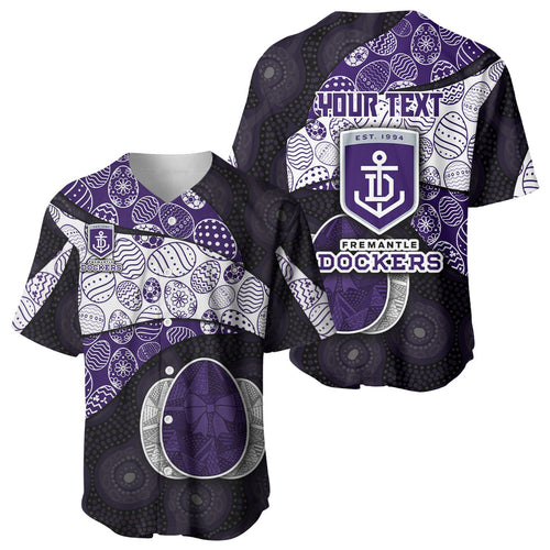 Personalized Fremantle Dockers Football Baseball Jersey Easter Egg Pattern Purple Monochrome Tribal Dot Style