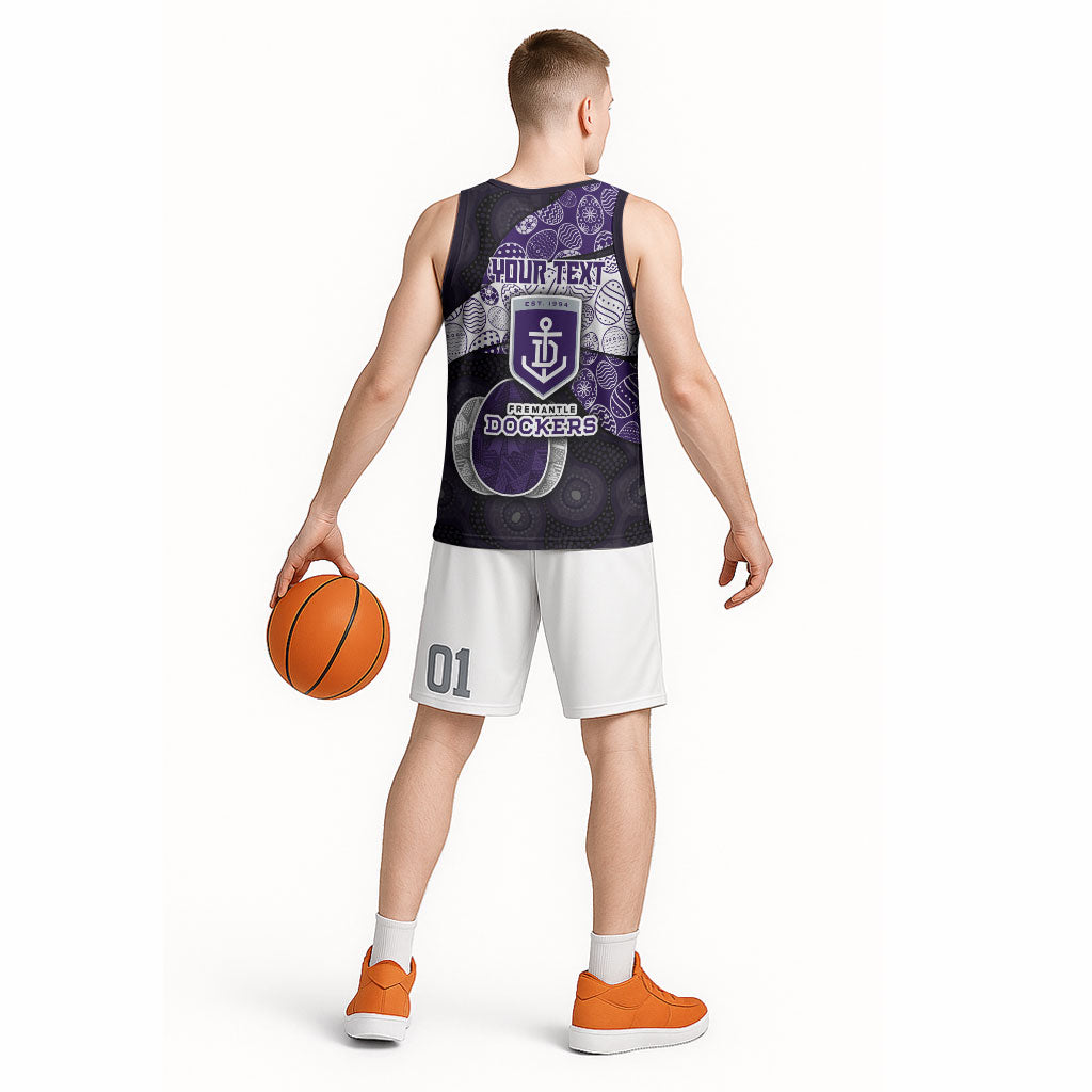 Personalized Fremantle Dockers Football Basketball Jersey Easter Egg Pattern Purple Monochrome Tribal Dot Style