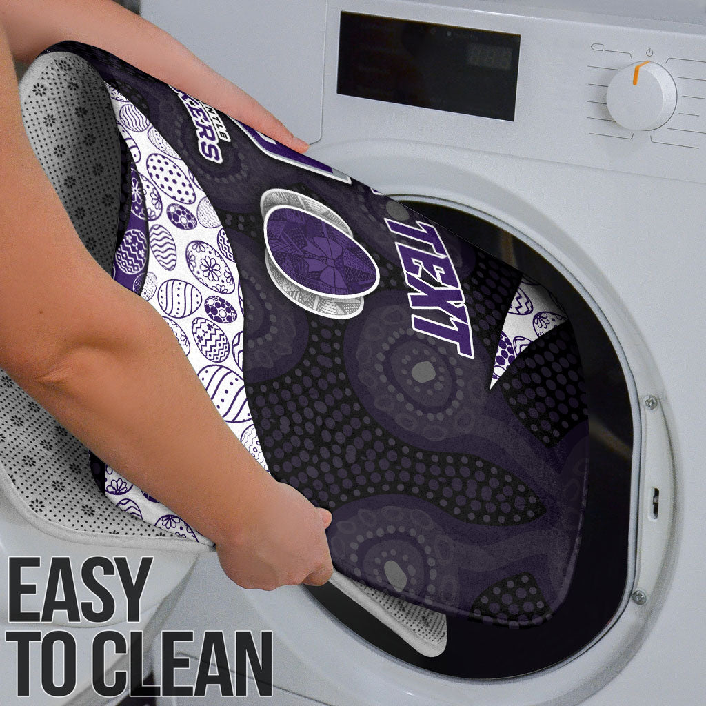 Personalized Fremantle Dockers Football Bathroom Set Easter Egg Pattern Purple Monochrome Tribal Dot Style