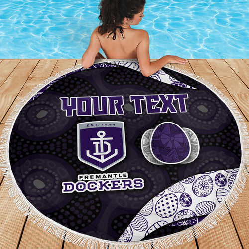 Personalized Fremantle Dockers Football Beach Blanket Easter Egg Pattern Purple Monochrome Tribal Dot Style