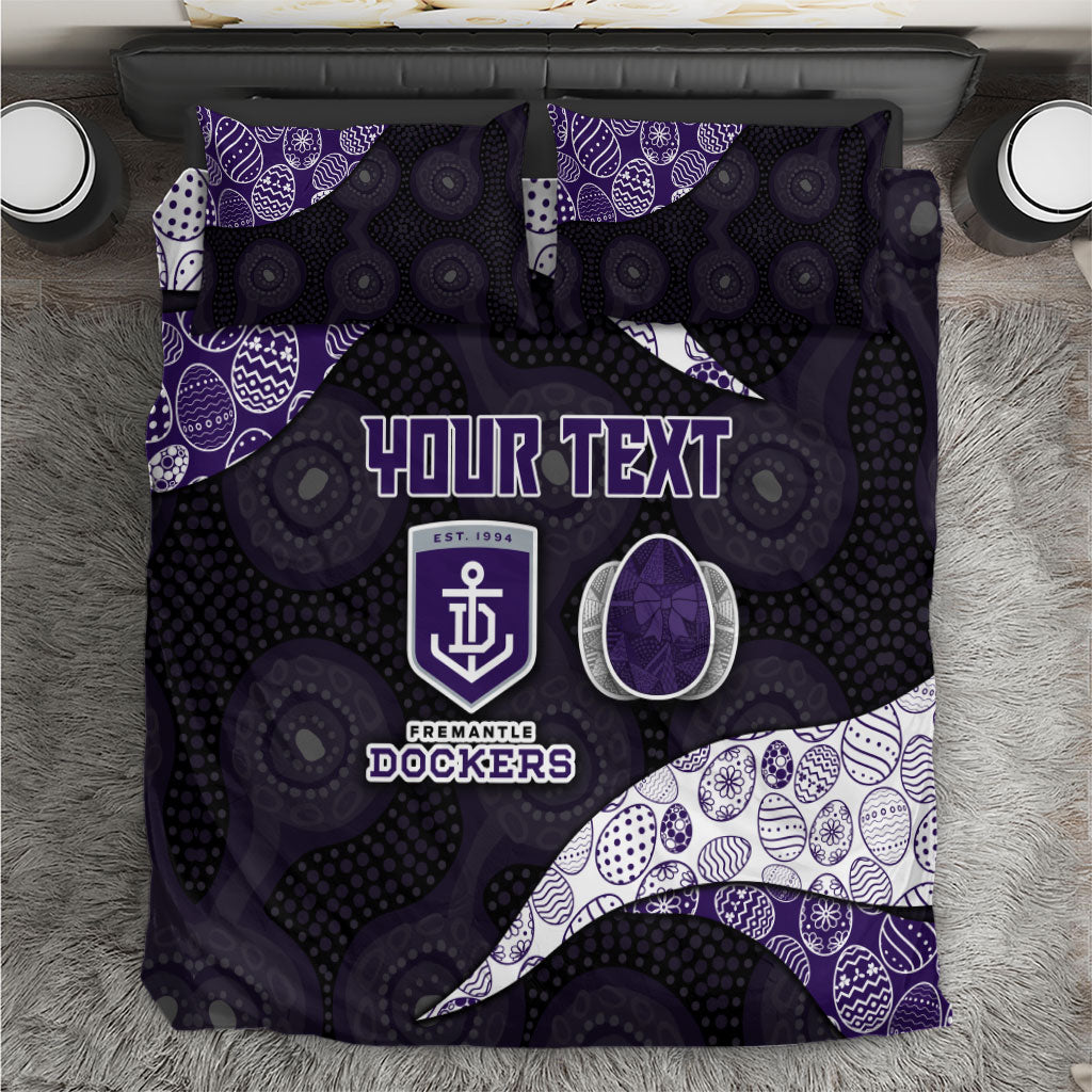 Personalized Fremantle Dockers Football Bedding Set Easter Egg Pattern Purple Monochrome Tribal Dot Style