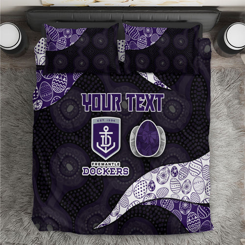 Personalized Fremantle Dockers Football Bedding Set Easter Egg Pattern Purple Monochrome Tribal Dot Style