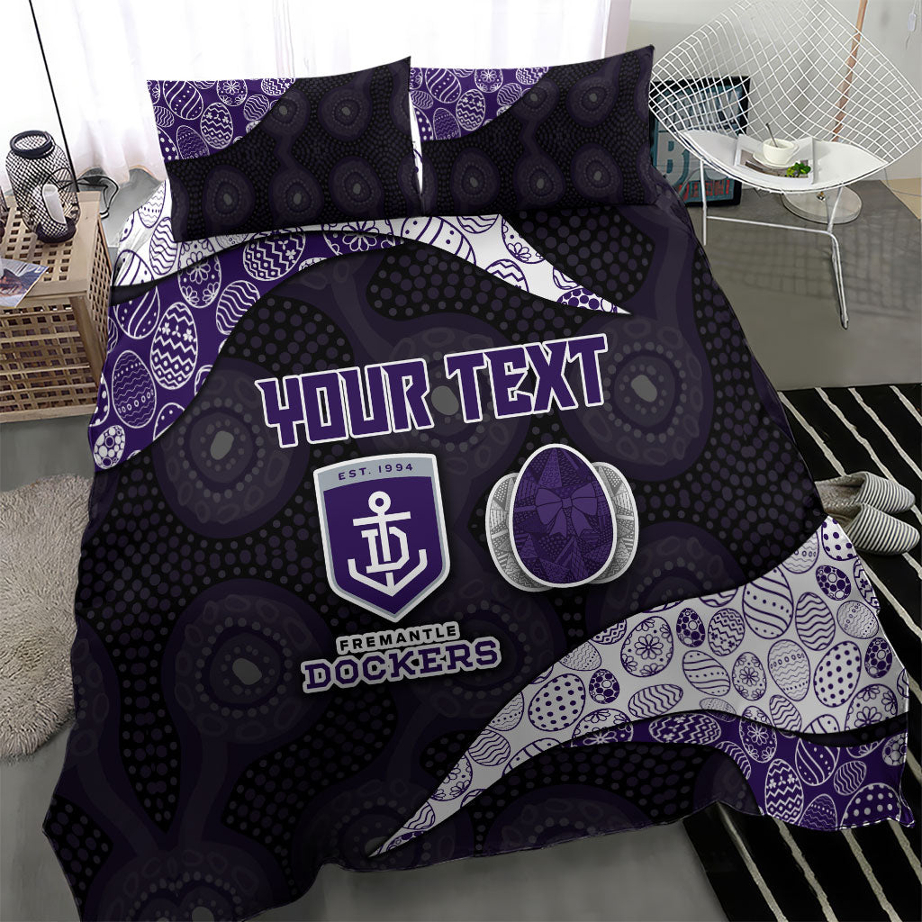 Personalized Fremantle Dockers Football Bedding Set Easter Egg Pattern Purple Monochrome Tribal Dot Style