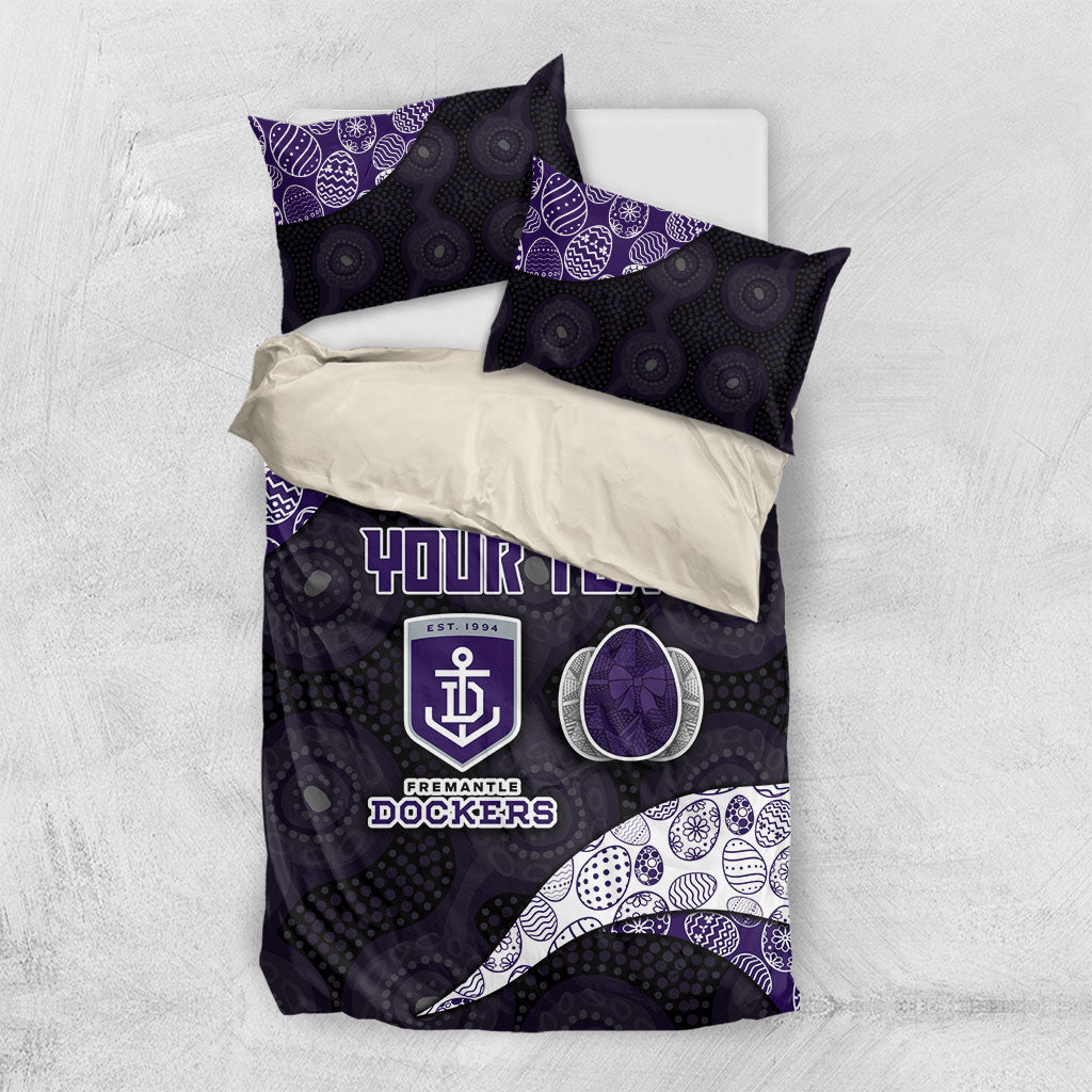 Personalized Fremantle Dockers Football Bedding Set Easter Egg Pattern Purple Monochrome Tribal Dot Style