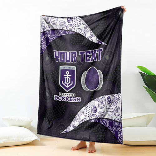 Personalized Fremantle Dockers Football Blanket Easter Egg Pattern Purple Monochrome Tribal Dot Style